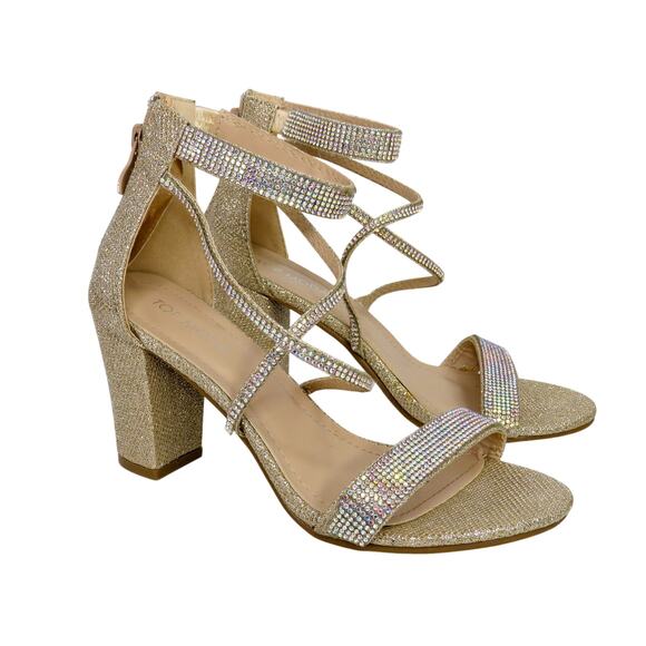 Top Moda Rosa-66 Gold Rhinestone Sparkle Ankle Strap Heels Size 8 - Picture 2 of 13